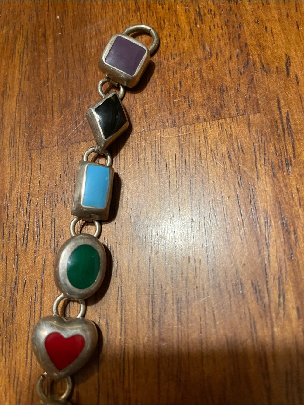 Sterling silver bracelet with jewel toned shaped links - Picture 3 of 8
